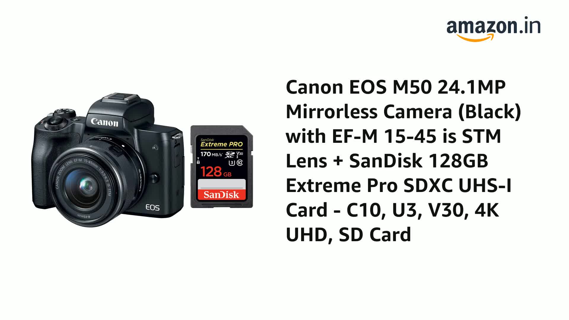 Buy Canon EOS M50 24.1MP Mirrorless Camera (Black) with EF-M 15-45